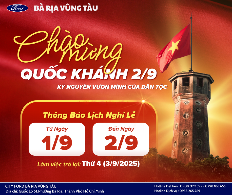 CITY FORD BÀ RỊA VŨNG TÀU – THÔNG BÁO NGHỈ LỄ QUỐC KHÁNH 2/9